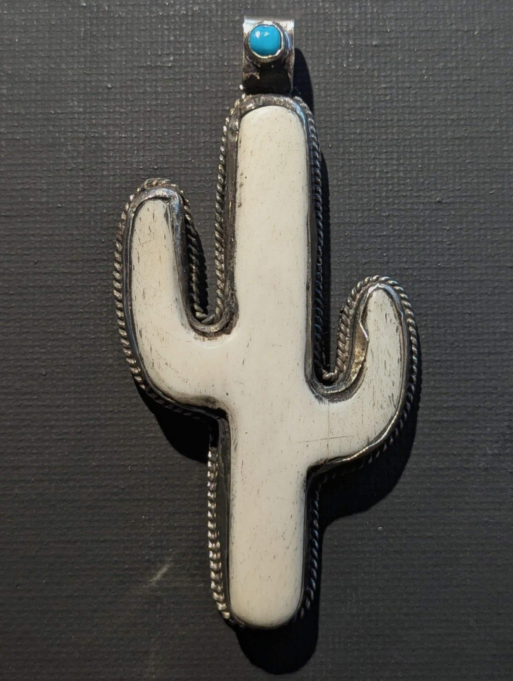 Hand-carved bone Southwest cactus Pendant, Tibetan-inspired spiritual necklace CB-127-B