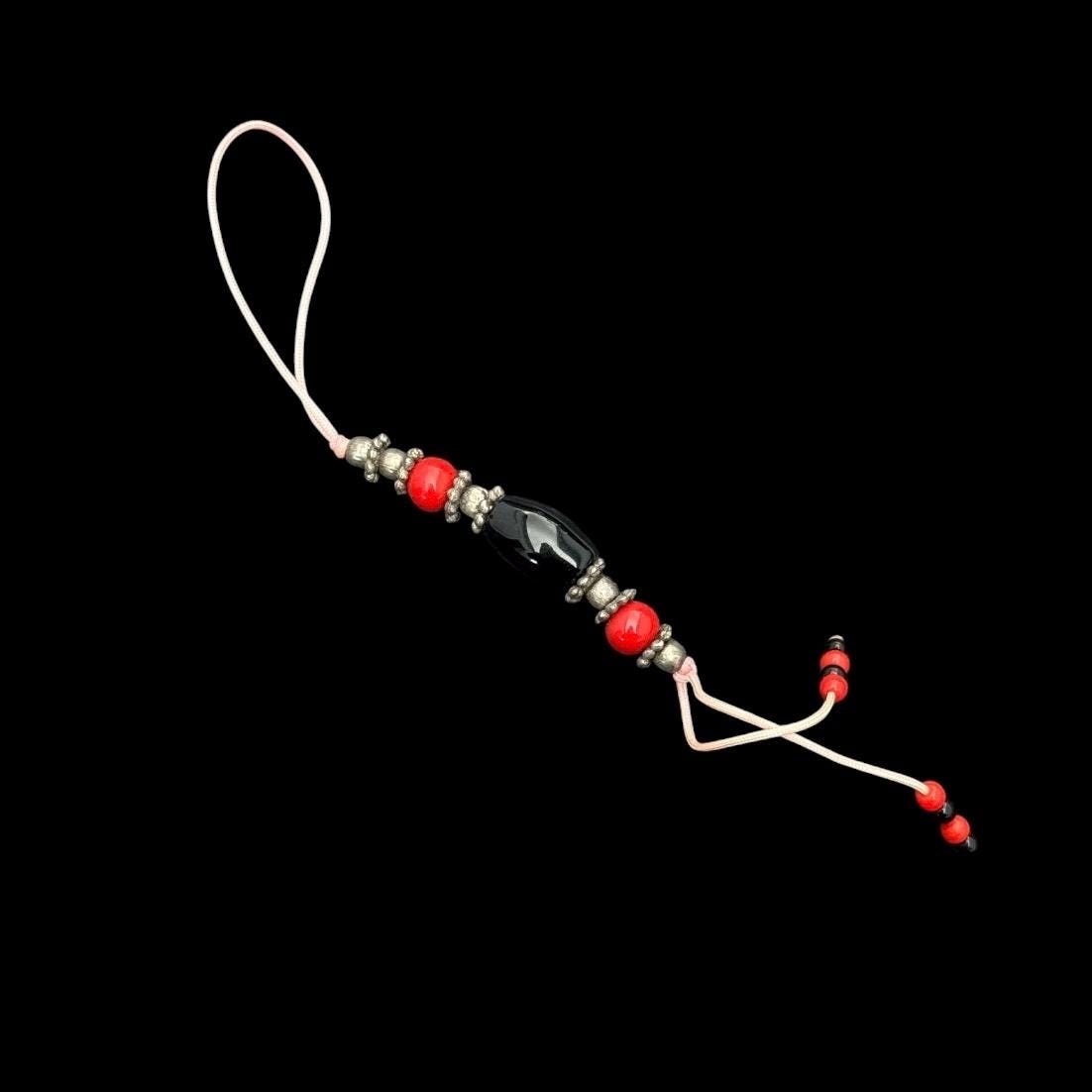 Crystal Beaded Dorjee Amulet for Phone, Car, Keychain: 6 Inch Handmade Accessory P7-66