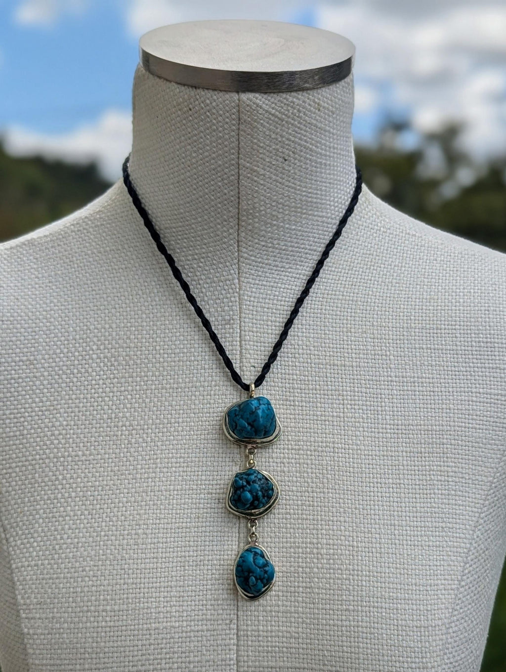 Raw Turquoise Necklace, Boho Statement Jewelry, Organic Texture, Blue Gemstone BBR2