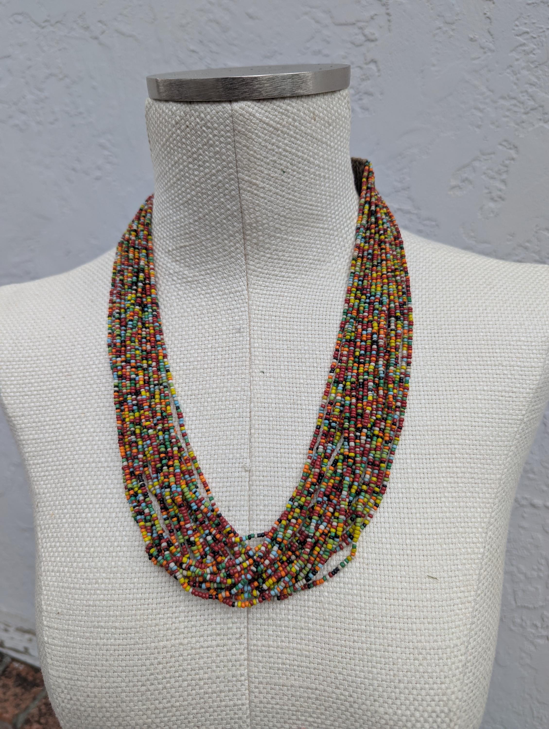 Layered Multicolored Beaded Necklace, Artisan Crafted Statement Jewelry, 22 Inch Length (BBR2)