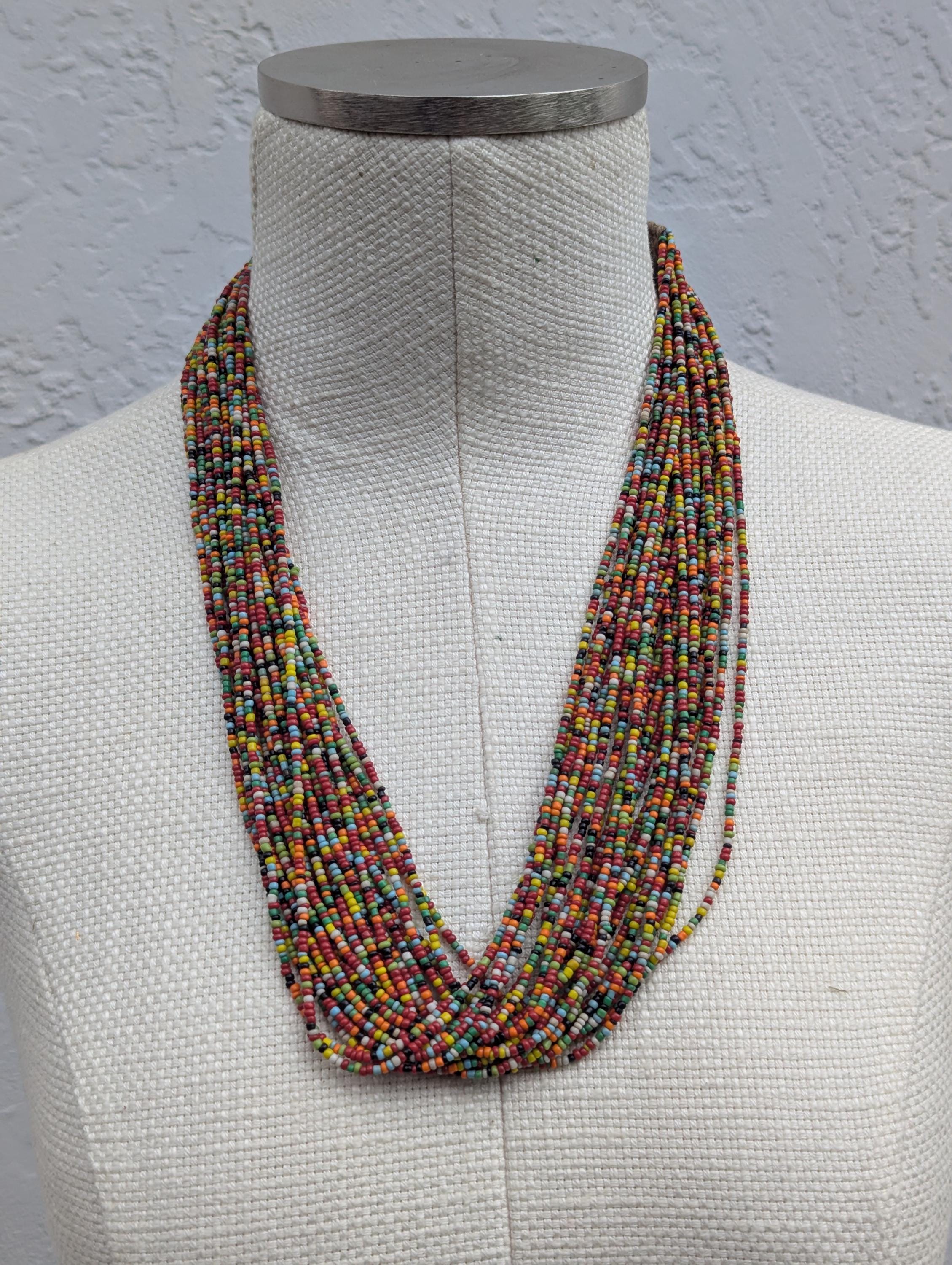 Layered Multicolored Beaded Necklace, Artisan Crafted Statement Jewelry, 22 Inch Length (BBR2)