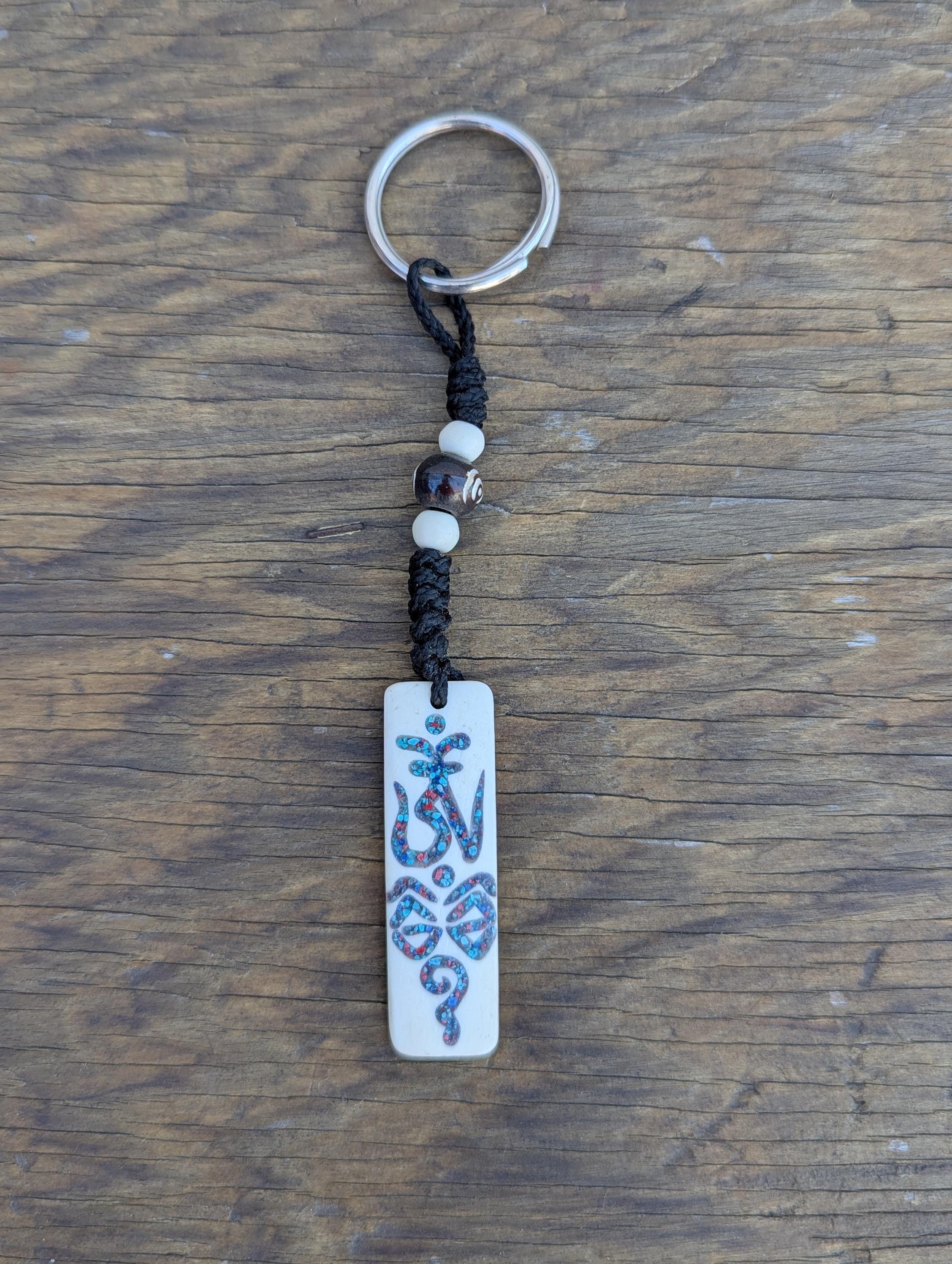 Good luck Keychain vintage Tibetan Buddhist Key chain, genuine yak bone, eco friendly (P7-065)