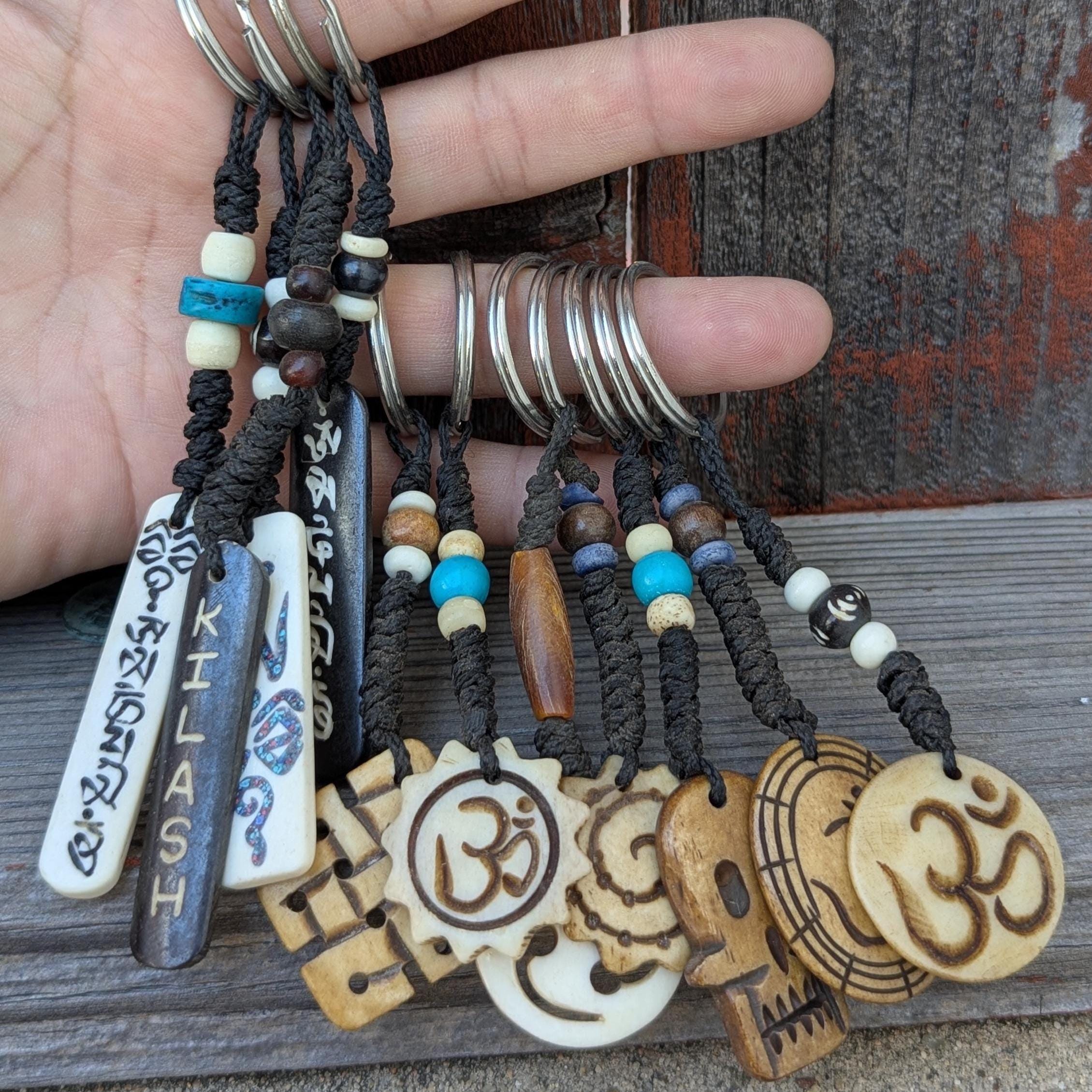 Good luck Keychain vintage Tibetan Buddhist Key chain, genuine yak bone, eco friendly (P7-065)