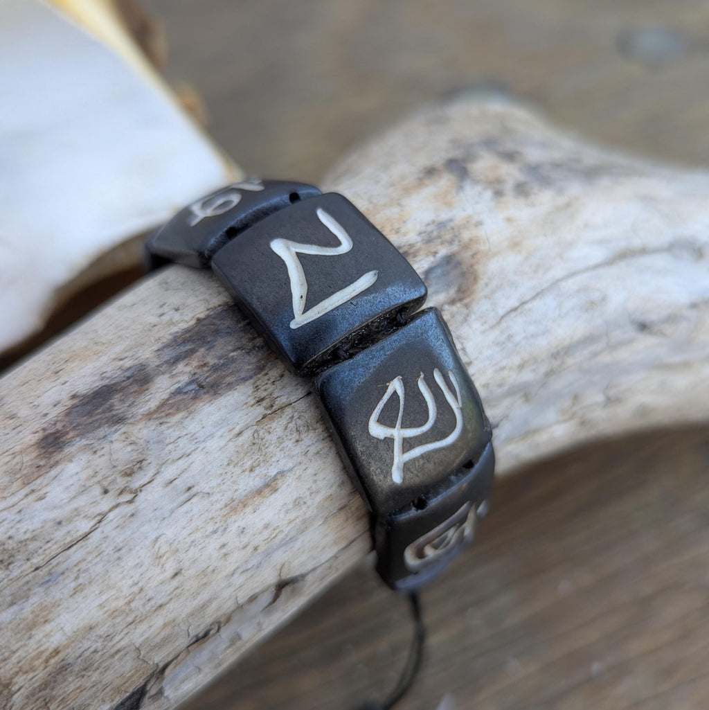 Hand-Carved Yak Bone Bracelet, Tibetan Om Mantra, Adjustable Spirit Jewelry (BBR1A)