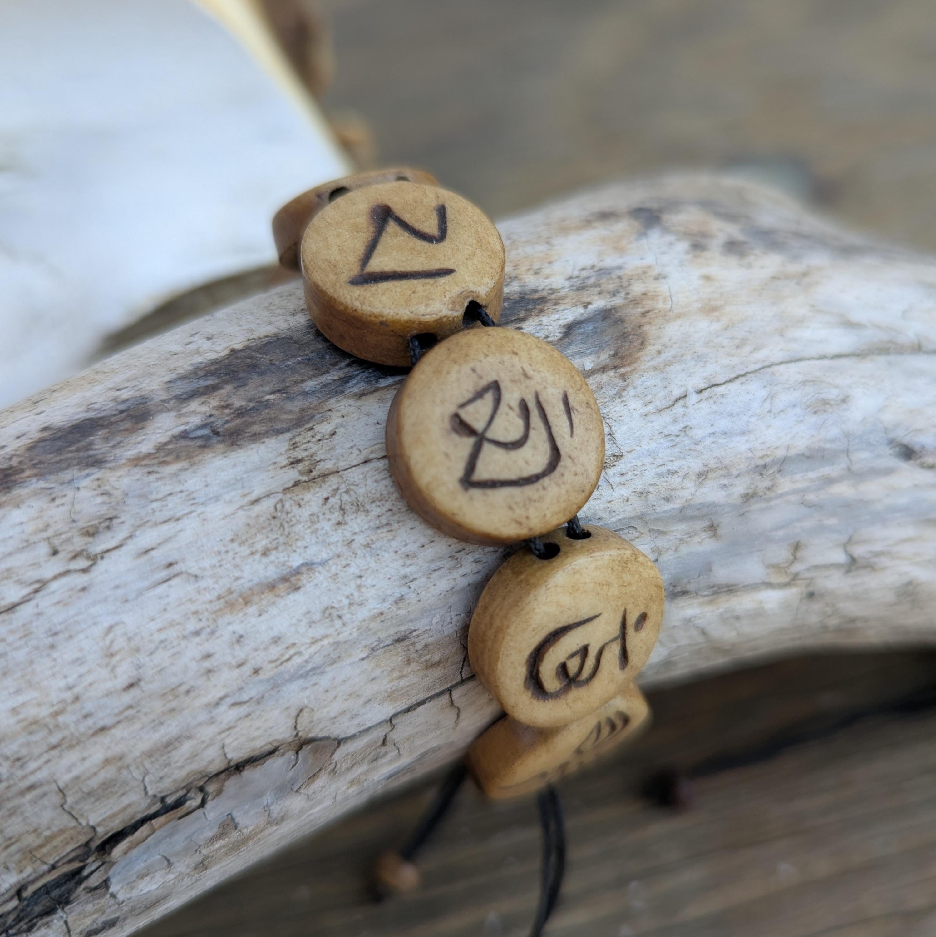 Hand-Carved Yak Bone Bracelet, Tibetan Om Mantra, Adjustable Spirit Jewelry (BBR1A)