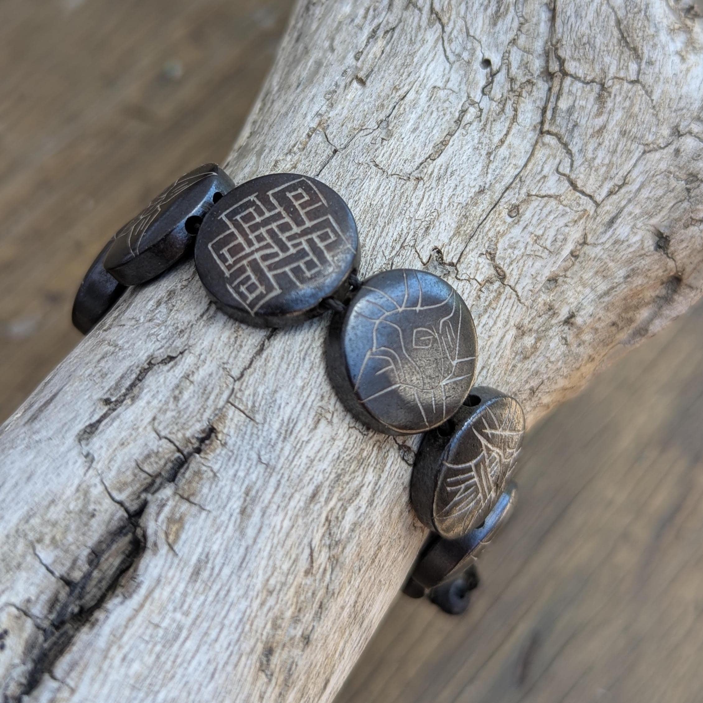 Hand-Carved Yak Bone Bracelet, Tibetan Om Symbol, Adjustable Spirit Jewelry (BBR1B)