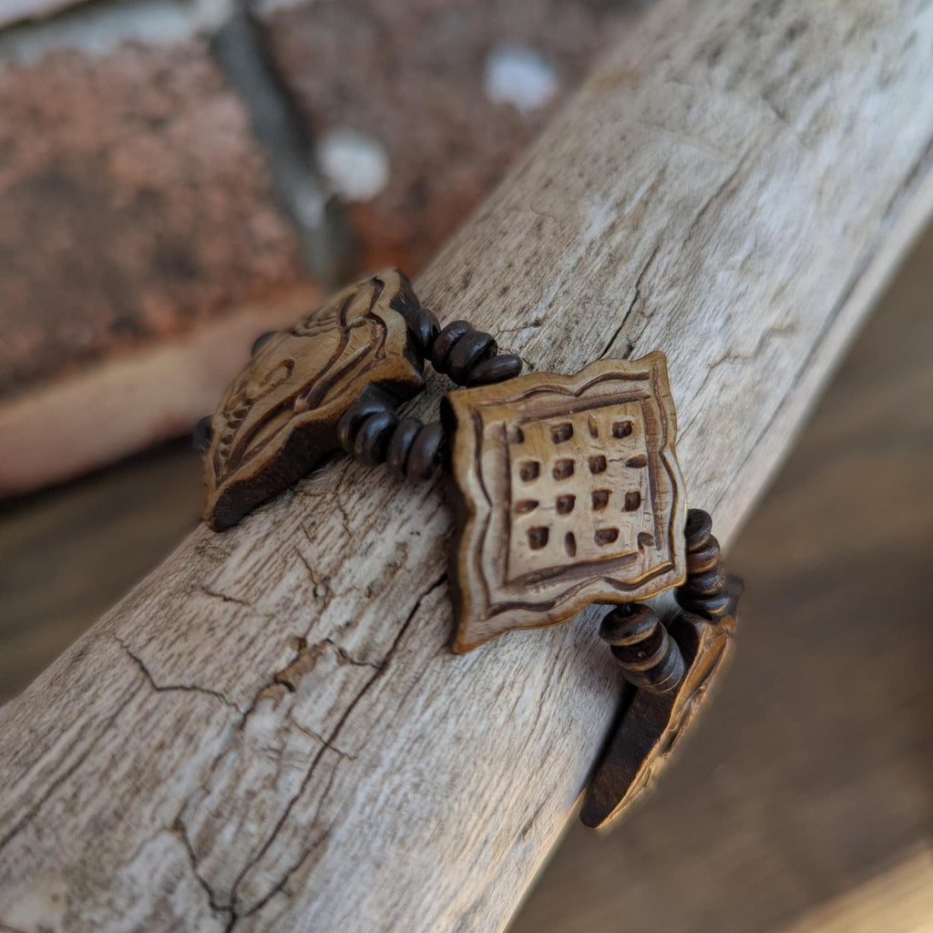 Recycled Yak Bone Bracelet, Hand-Carved Om Symbol, Adjustable Tibetan Jewelry (BBR1C)