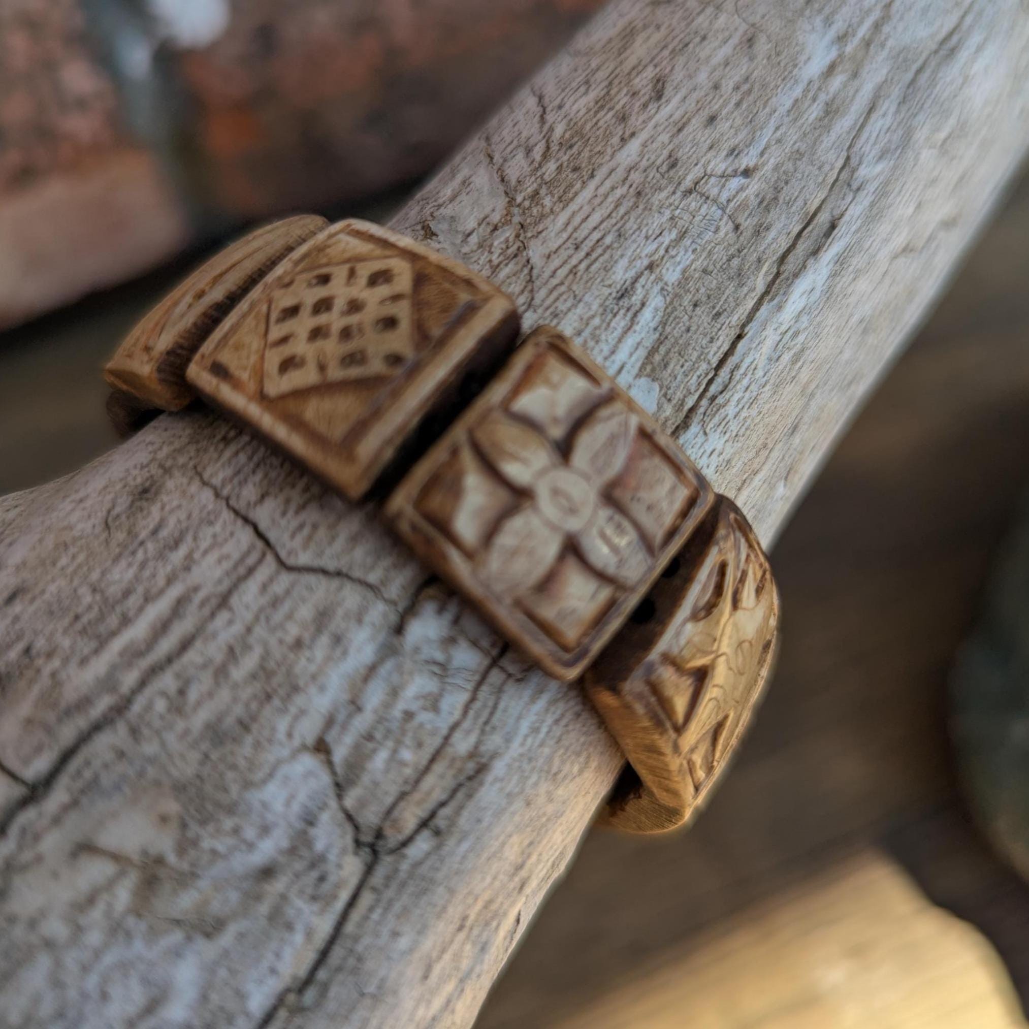 Recycled Yak Bone Bracelet, Hand-Carved Om Symbol, Adjustable Tibetan Jewelry (BBR1C)