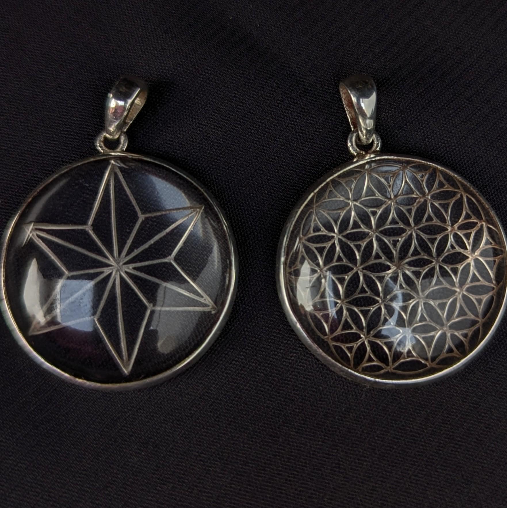 Himalayan Quartz Pendant—Flower of life/Nautical star Symbol: Sterling Silver, High-Altitude Clarity, (P7-67C)
