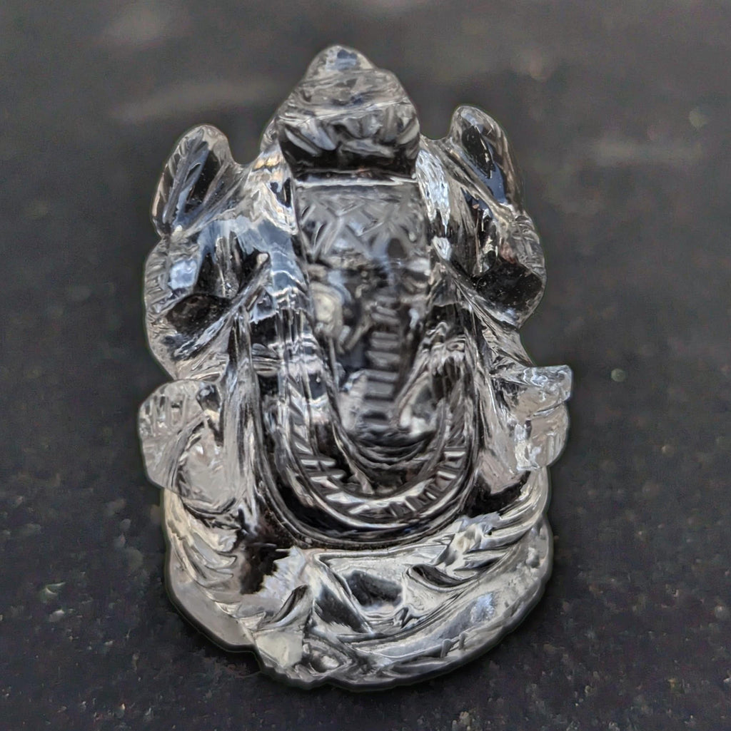 Hand-Carved Himalayan Quartz Ganesh Statue, Spiritual Home Decor, Nepal Crystal Ganesha (1.5" H)