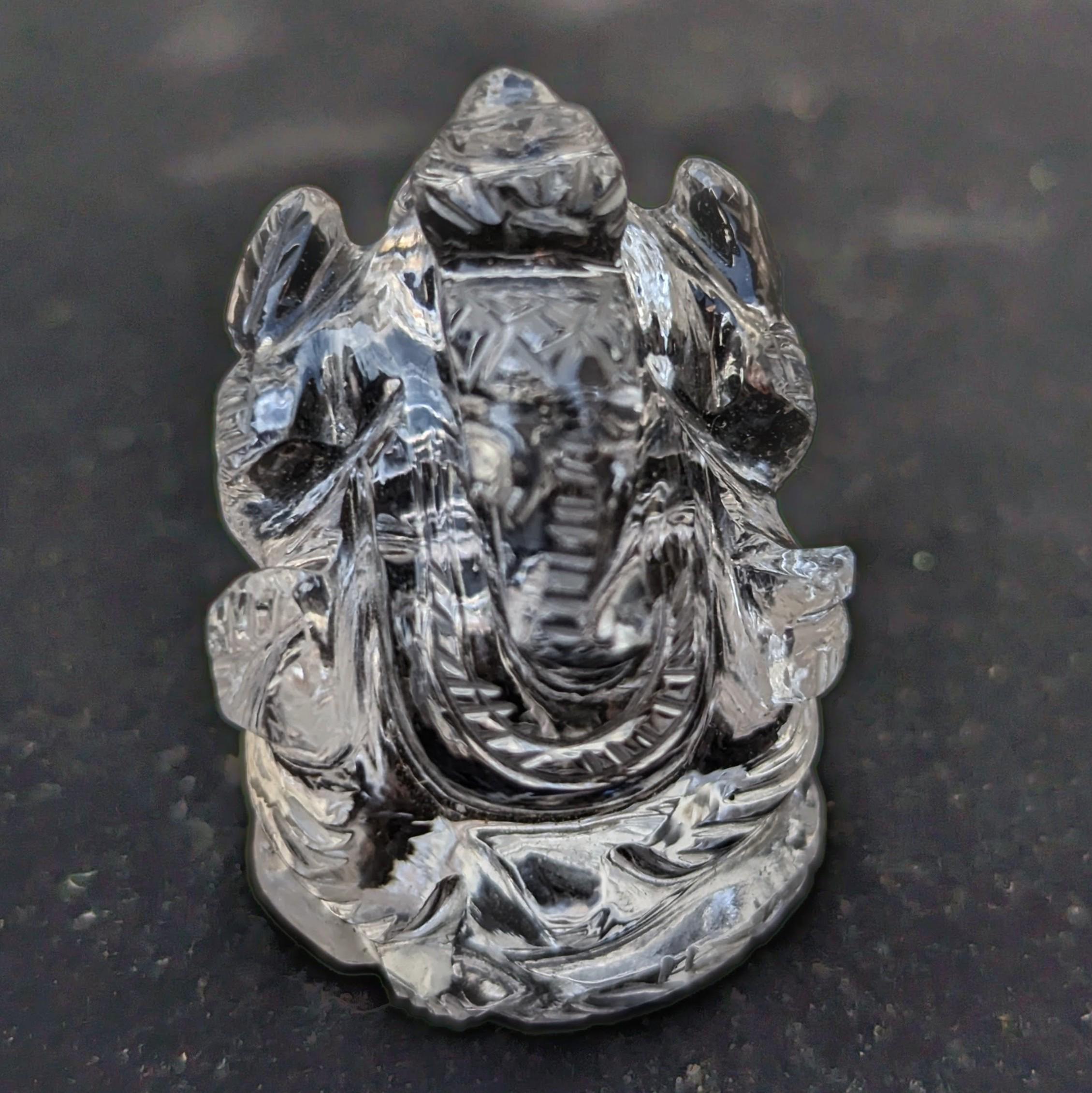 Hand-Carved Himalayan Quartz Ganesh Statue, Spiritual Home Decor, Nepal Crystal Ganesha (1.5" H)