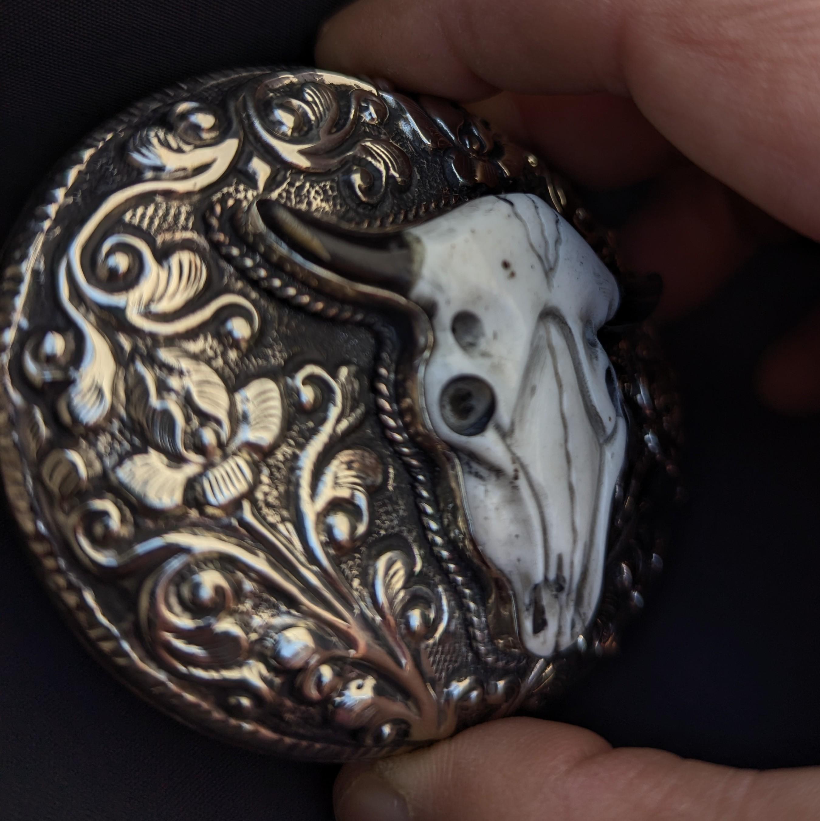 Tibetan Silver Bone Steer Head Belt Buckle, Western Antique Style
