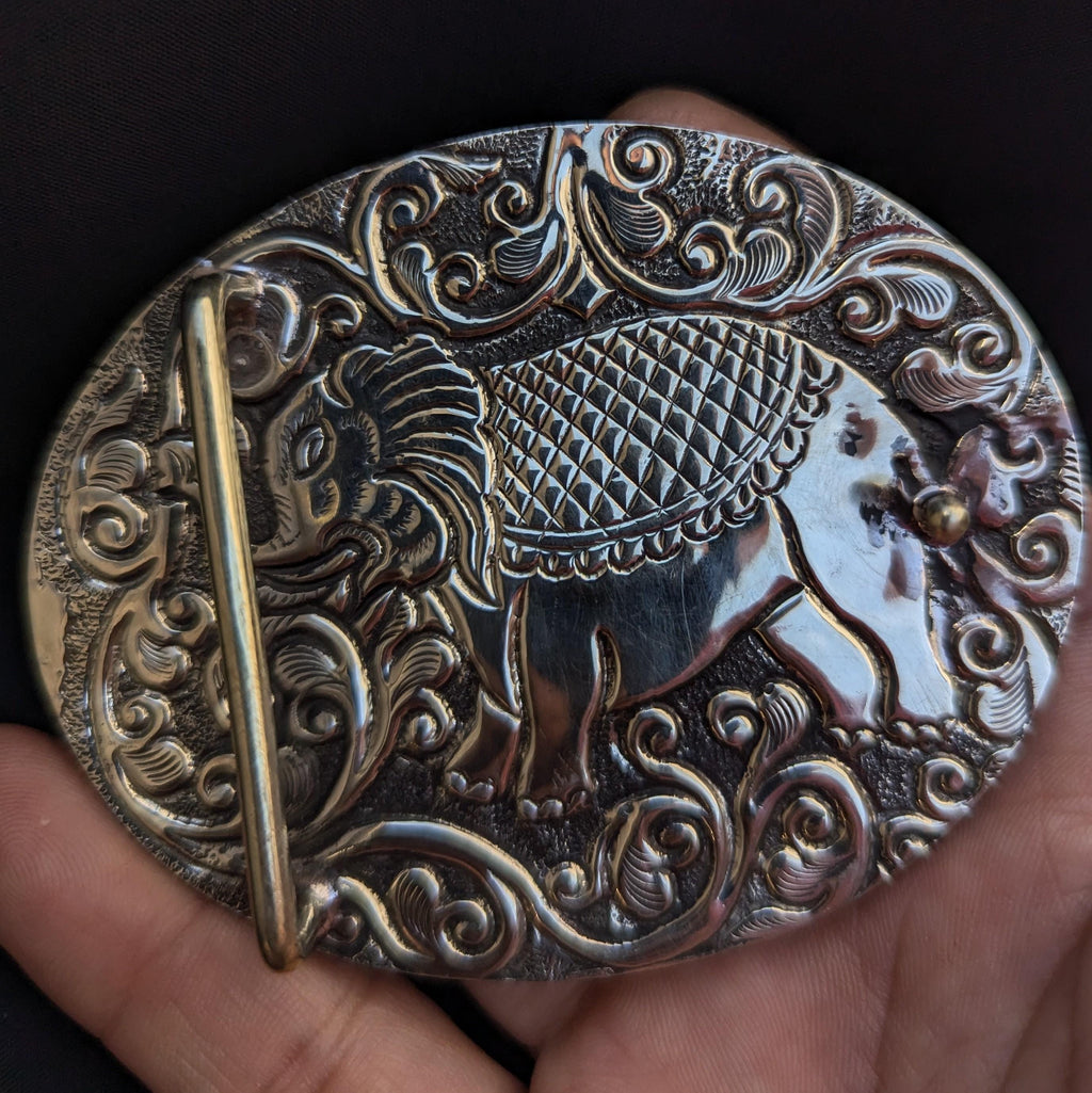 Tibetan Silver Bone Steer Head Belt Buckle, Western Antique Style