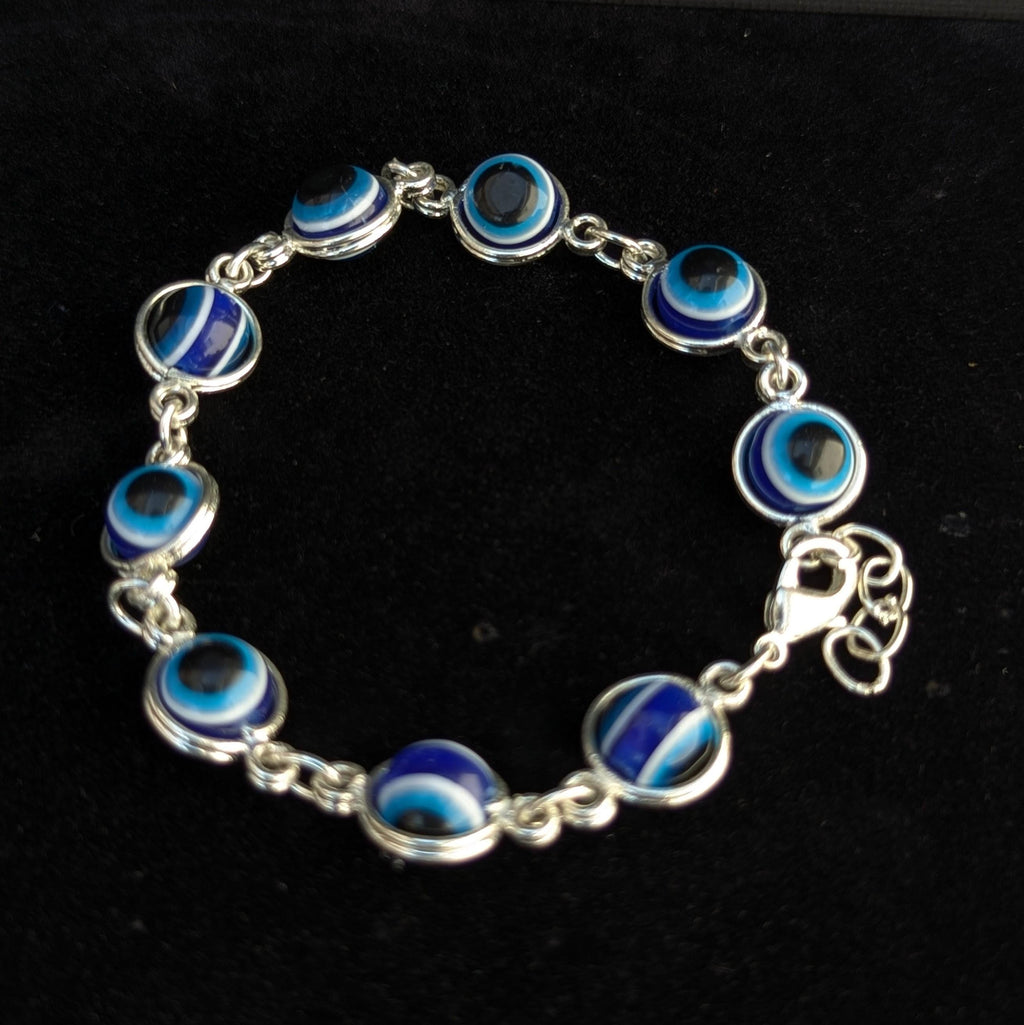 Evil Eye Charm Bracelet, Gold or Silver Color, Acrylic Beads (7"-8")