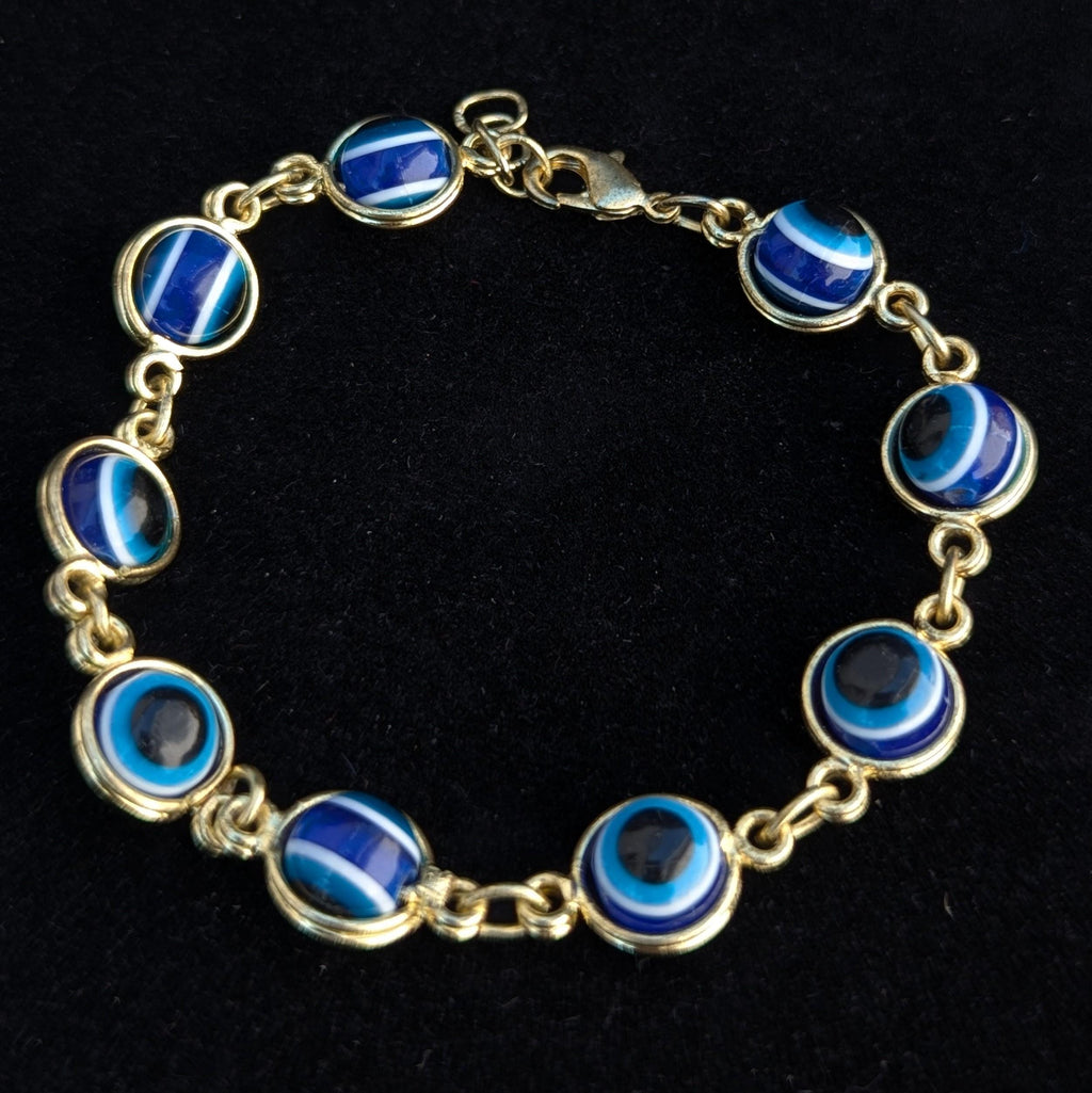 Evil Eye Charm Bracelet, Gold or Silver Color, Acrylic Beads (7"-8")