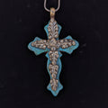 Tibetan Silver Turquoise Cross Pendant, Southwestern Boho Faith Jewelry (P7-69)
