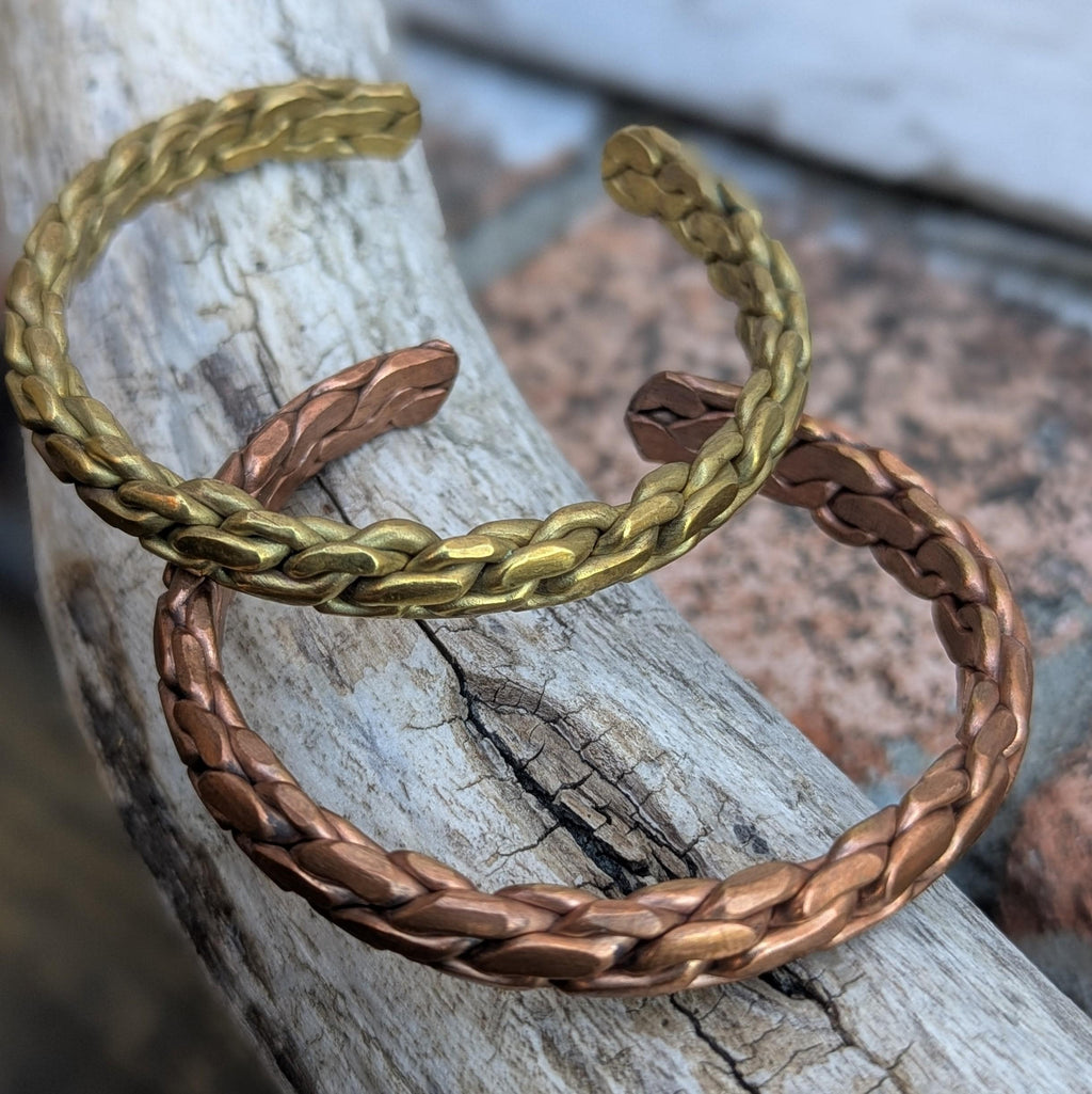 Handmade Braided Copper or Brass Cuff Bracelet – Ethnic Himalayan Jewelry (7.5 inches) CB-139