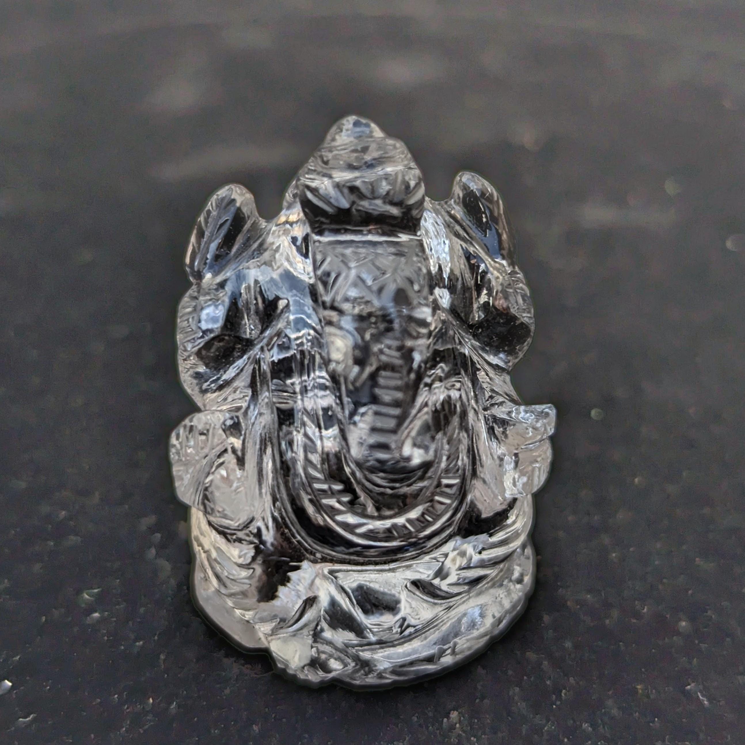 Hand-Carved Himalayan Quartz Ganesh Statue, Spiritual Home Decor, Nepal Crystal Ganesha (1.5" H)