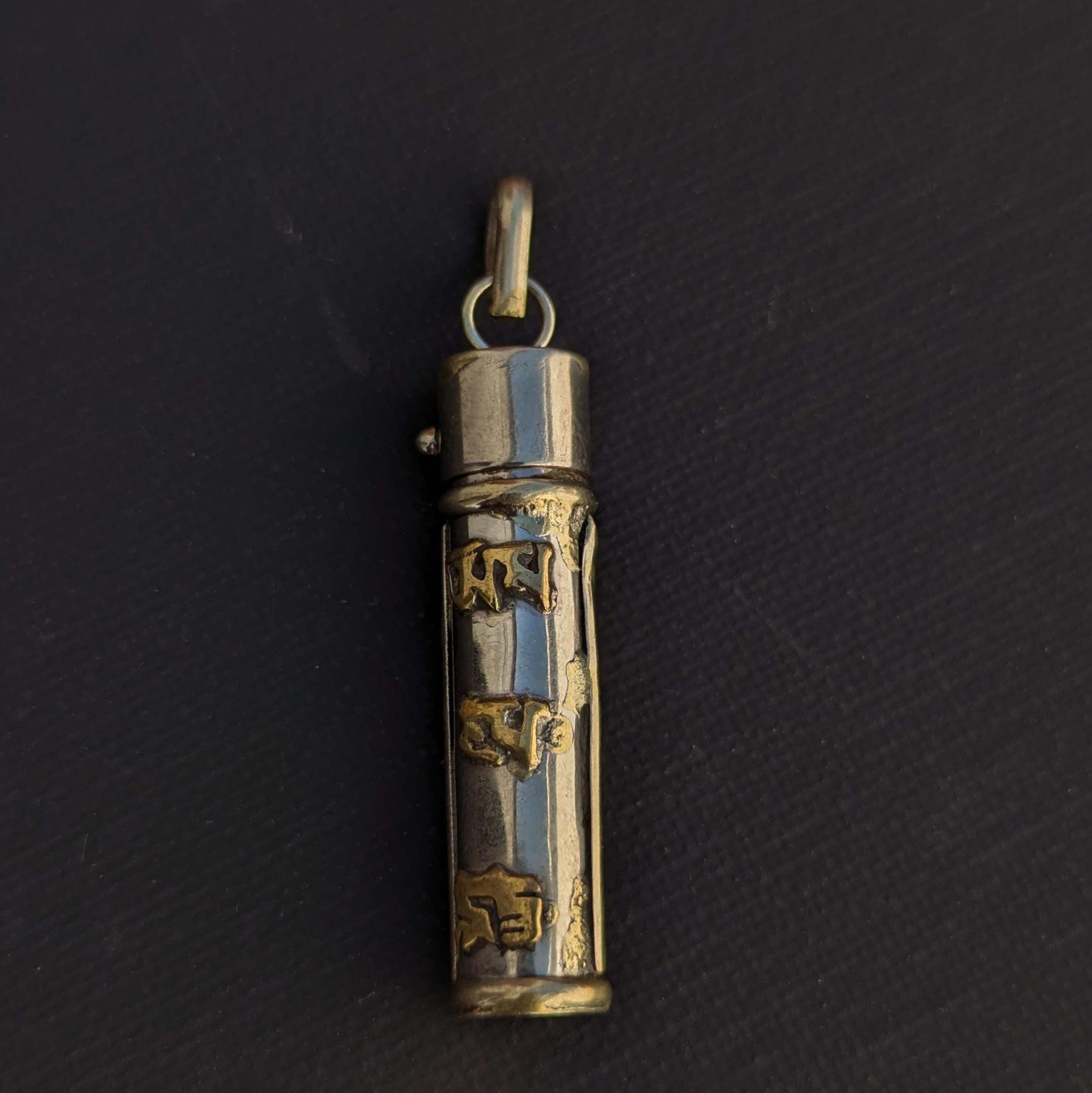 Handmade Tibetan Om Mantra Carved Wish Box Pendant, Prayer Locket Memory Box