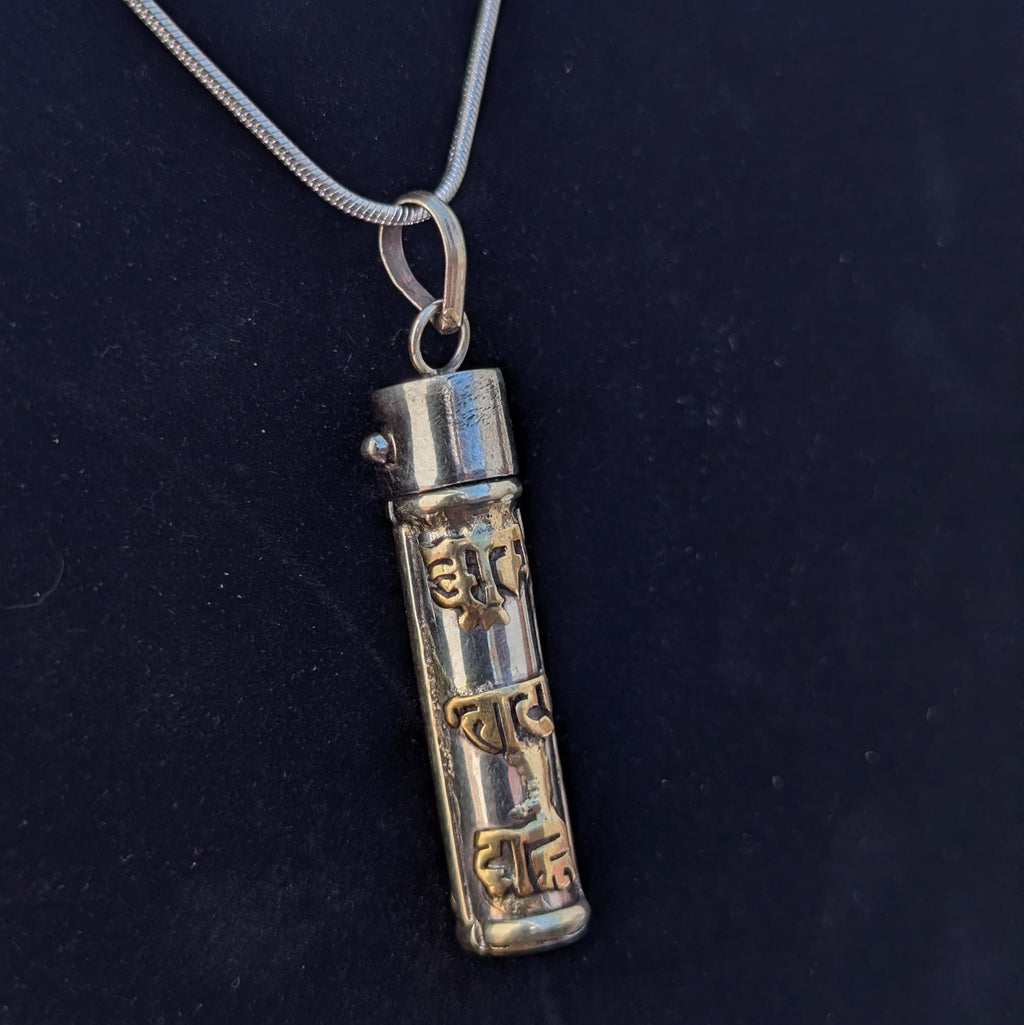 Handmade Tibetan Om Mantra Carved Wish Box Pendant, Prayer Locket Memory Box