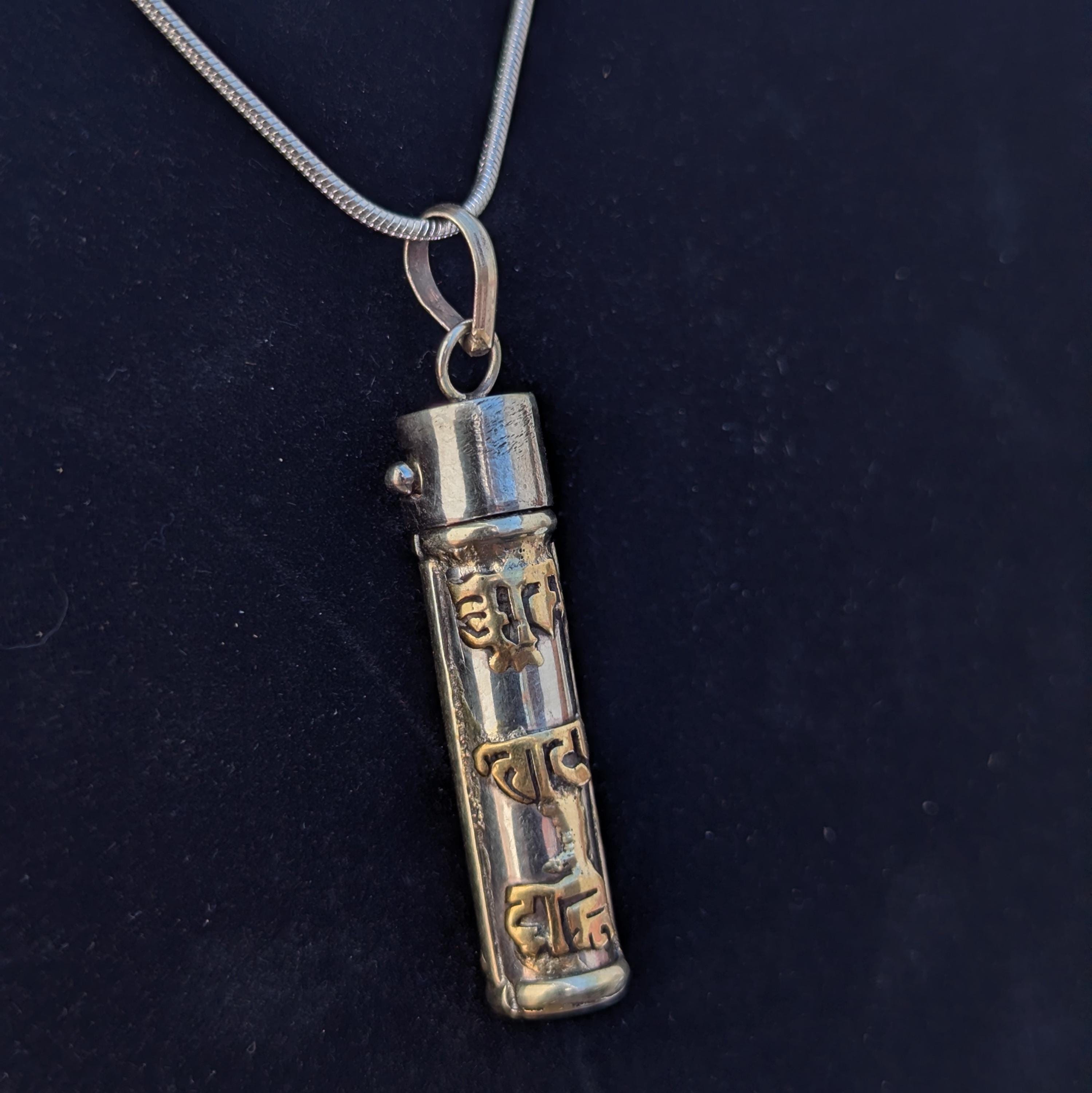 Handmade Tibetan Om Mantra Carved Wish Box Pendant, Prayer Locket Memory Box
